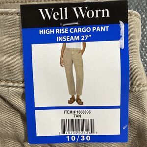 Well Worn Women's Size 10/30 Tan High Rise Cargo Pant Inseam 27" NWT